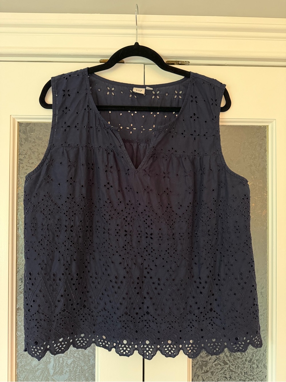 Navy Eyelet Sleeveless Top